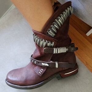 A.S. 98 LEATHER BOOTIES WITH LOTS OF STUDS EMBELLISHMENTS. MADE IN ITALY